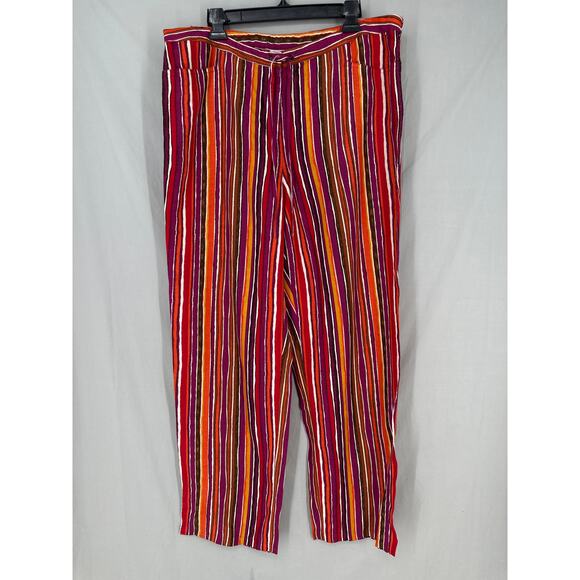 Y2K Vintage Pants Womens Large Purple Linen Striped Wide Leg High Rise Yellow - Picture 6 of 9